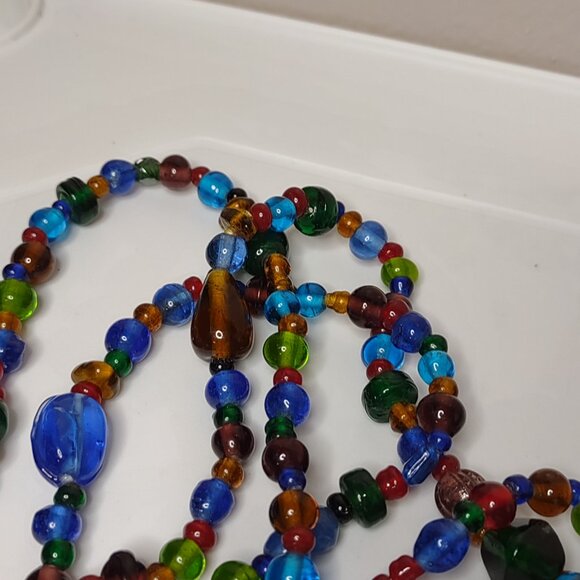 Very Long 57 Inch Colorful Glass Bead Lariat Necklace - Picture 10 of 12